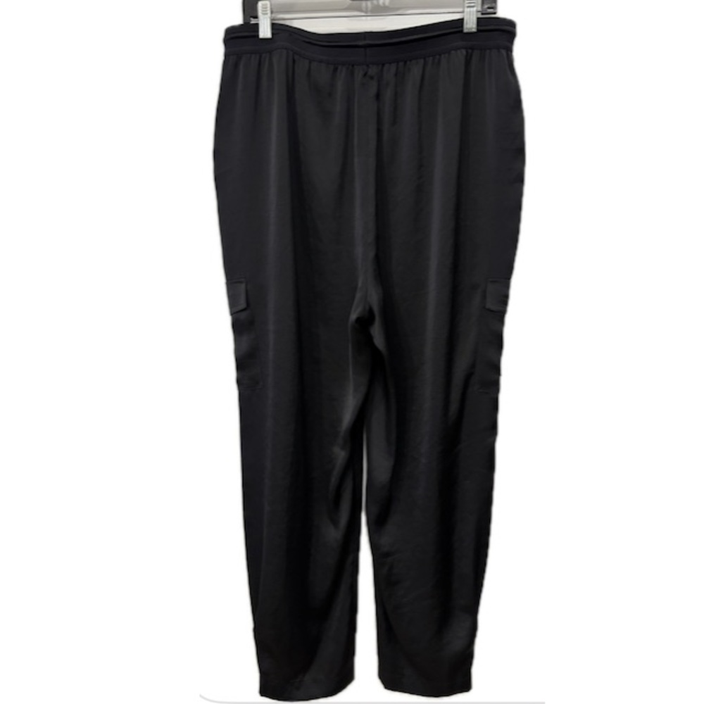 Elie Tahari Jagger Satin Cargo Pants LARGE Black High Rise Y2K Luxe Utility Chic - Picture 8 of 12